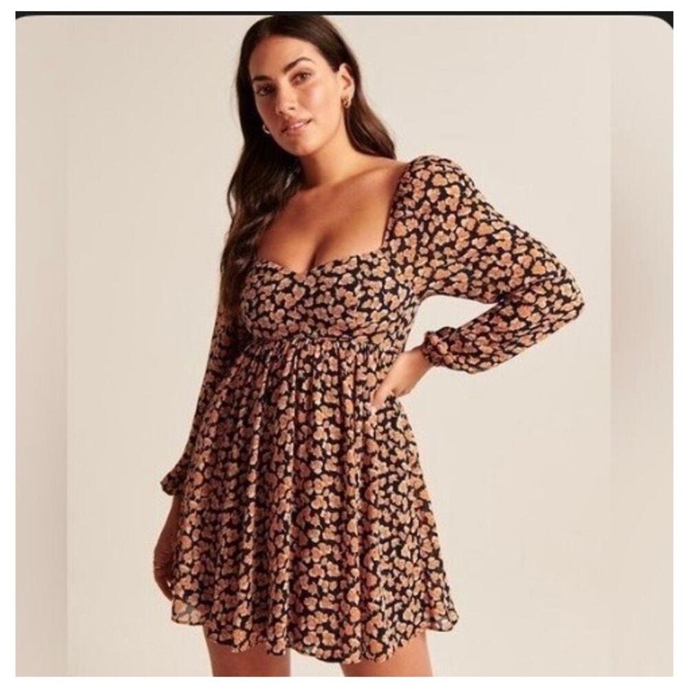 Abercrombie & Fitch Ditsy Floral Babydoll Boho Mini Dress - Size Medium - Picture 2 of 10